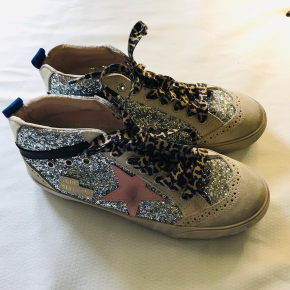 Golden goose mid star Silver Glitter High-Top Sneakers with Pink Star - Picture 9 of 16